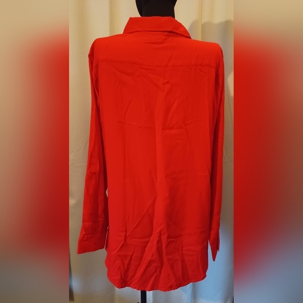 Collections Etc Red Button Down Roll Sleeve Tunic Top - Picture 3 of 4